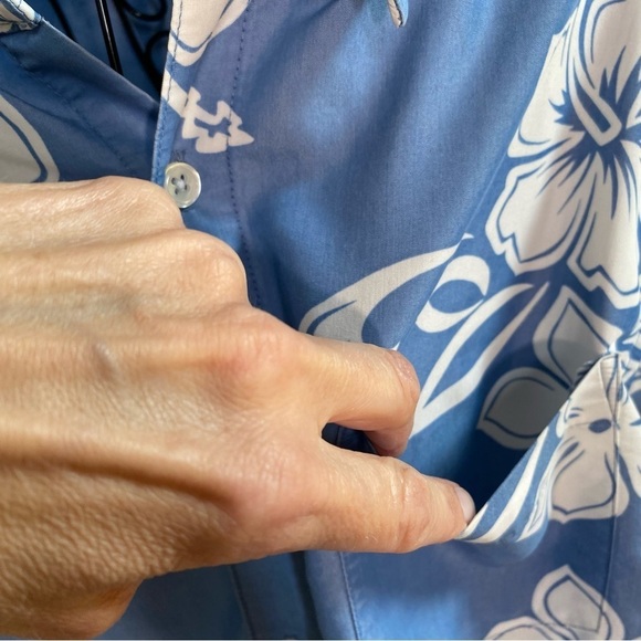Vintage Rushgard Hawaiian Tropical Dad Button Down Shirt Top Blue Size Medium - Picture 6 of 11